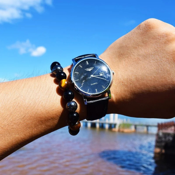Energy Healing Stretch Bracelet Natural Stone Hematite Tiger Eye for Men Women
