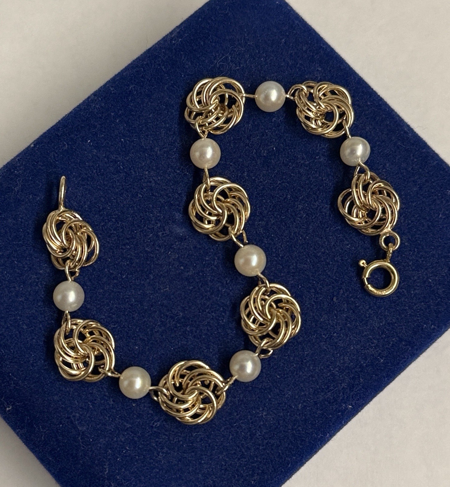 10.9g 12k Gold Filled Pearl Celtic Knot Link Bracelet 7″ Gf Vtg 11.8mm Art Deco