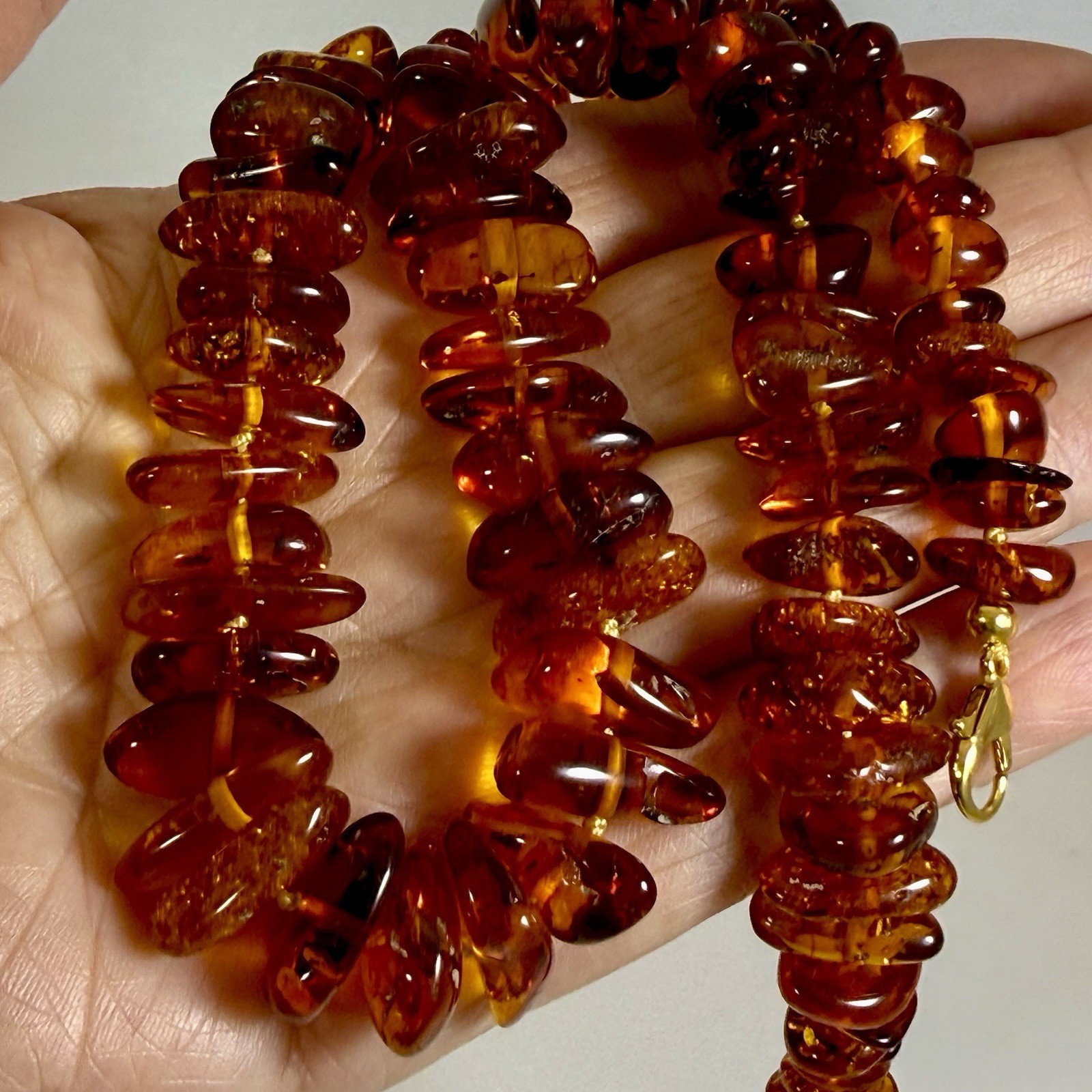 Vintage Natural Baltic Amber Necklace 18,5″ Polished Cognac Nugget Beads