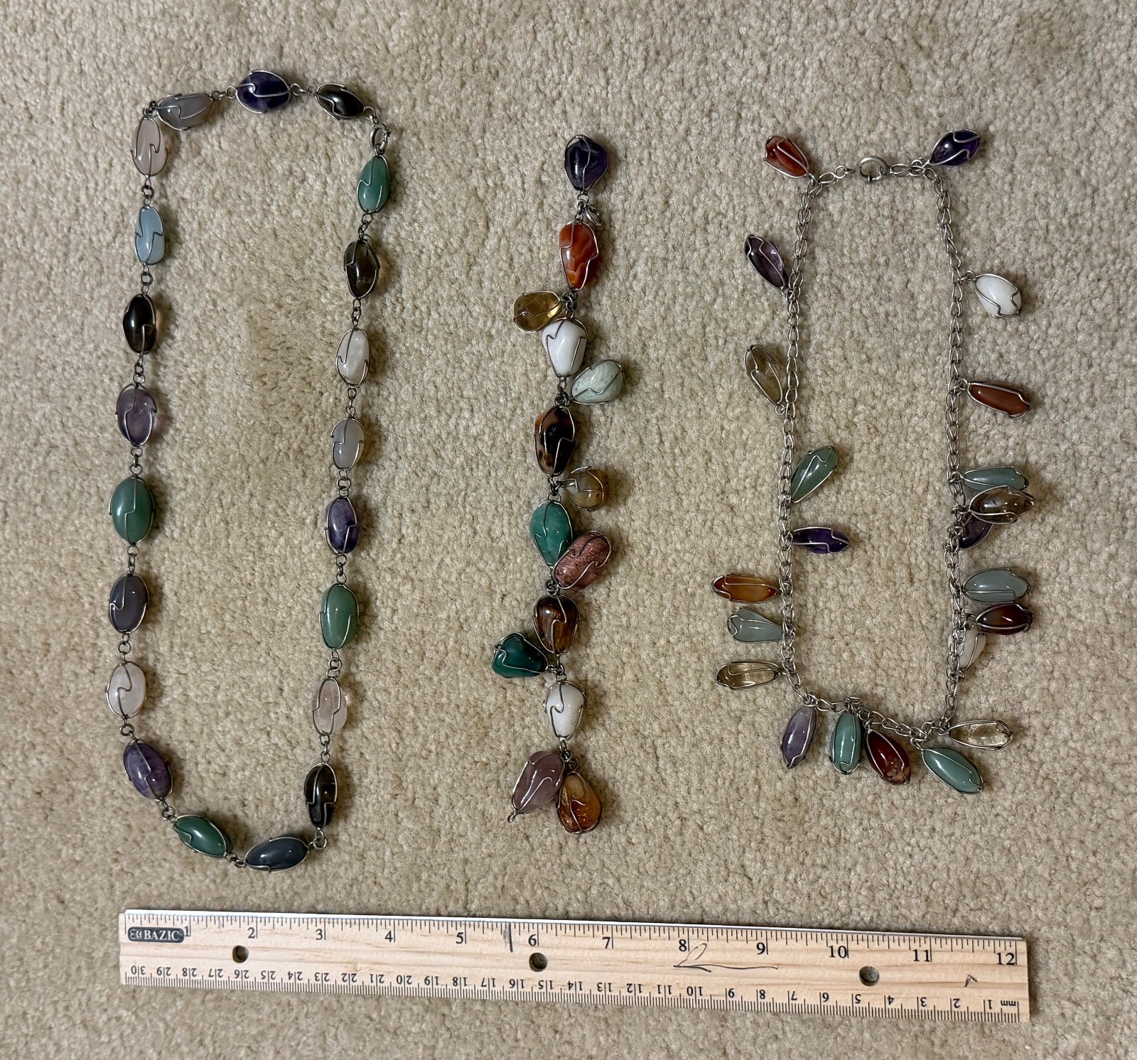 Lot of 3 Vintage Necklace Bracelet Wire Wrapped Caged Semi Precious Gemstones
