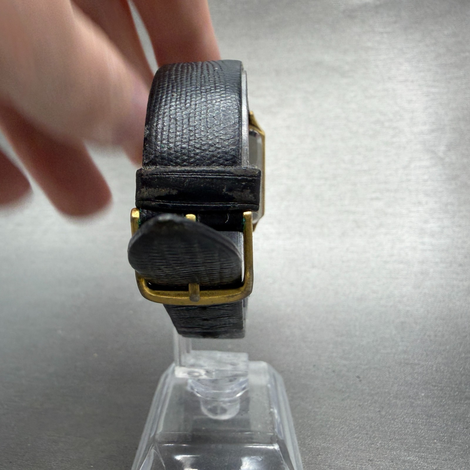 Benrus Tank Watch Men 26mm Black Dial Gold Tone Rectangle Diamond New Battery