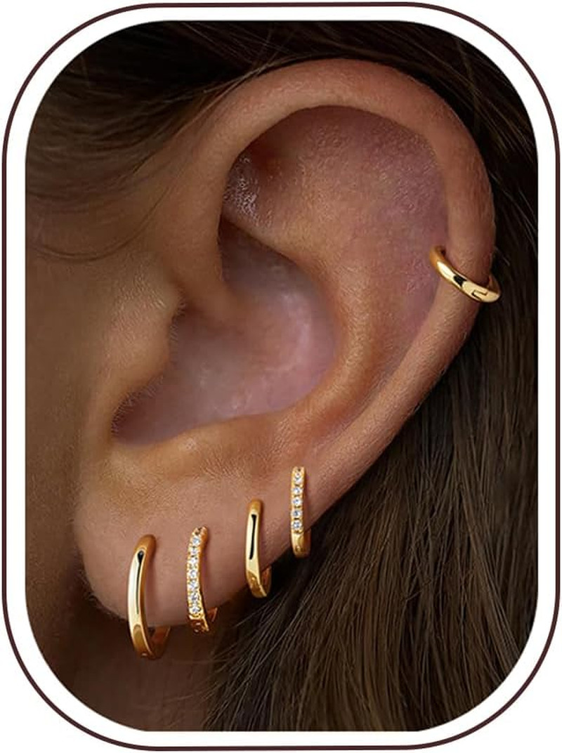 5 Pairs Gold Huggie Hoop Earrings for Women | Dainty Small Hoop Earring Stacks,