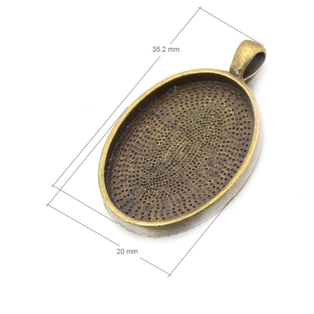 20pcs Oval Pendant Trays with Glass Cabochons 18*25mm, Silver