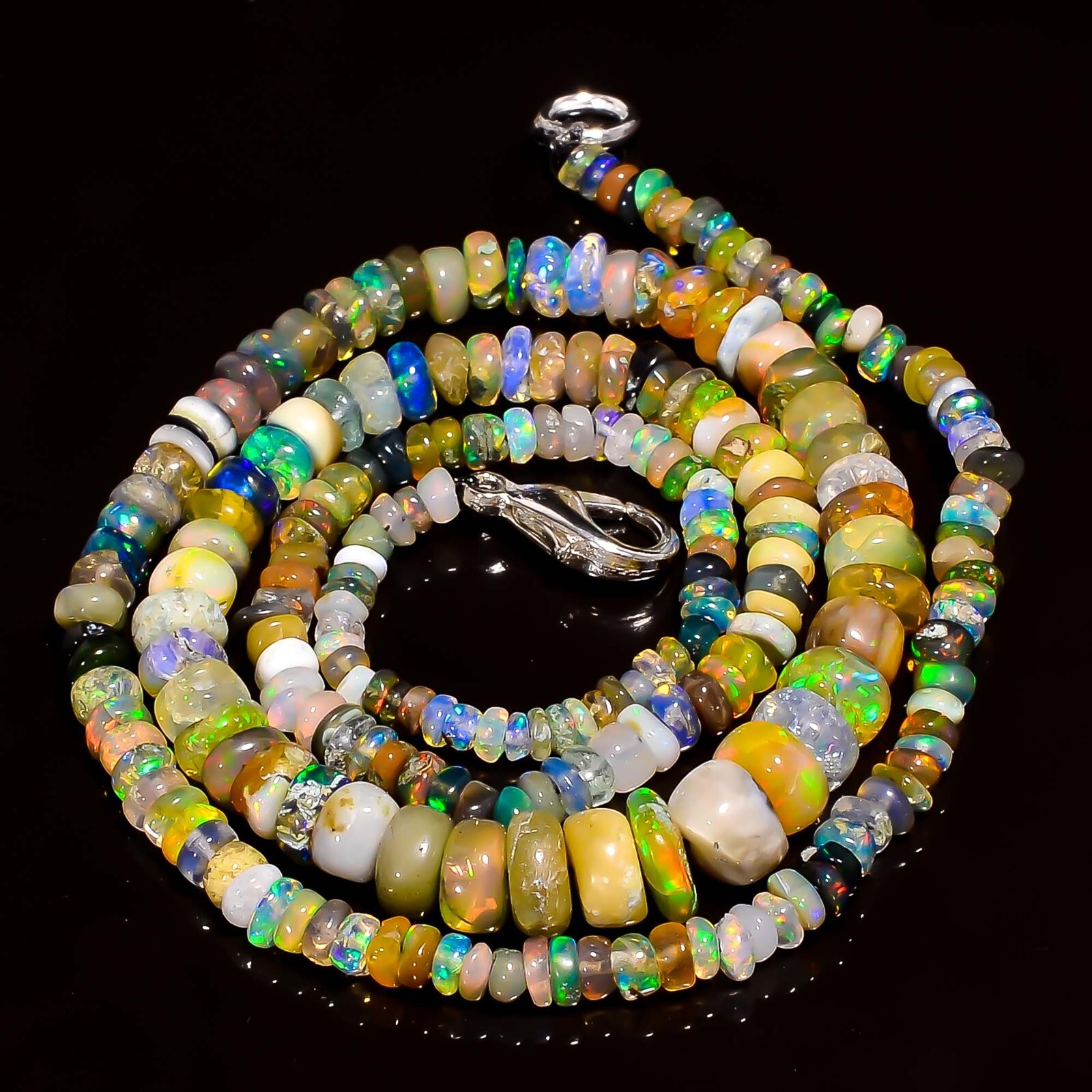 Natural Multi Ethiopian Opal Rondelle Smooth Beads 3X2 6X4mm Necklace 17″ A-5550
