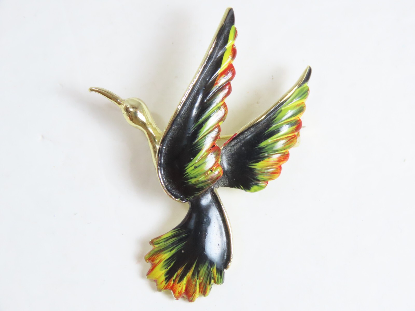 Gerry’s Vintage Enamel Hummingbird Brooch Pin Gold Tone Signed D1940