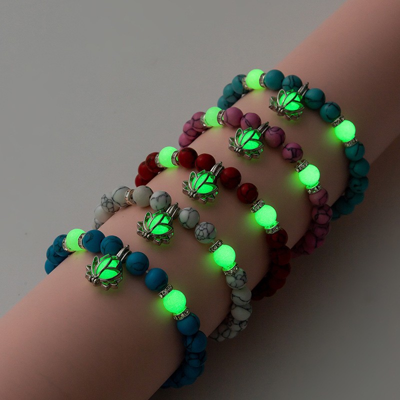5Pcs Glow in Dark Lotus Beaded Bracelets Luminous Bracelet Women Jewelry Gift