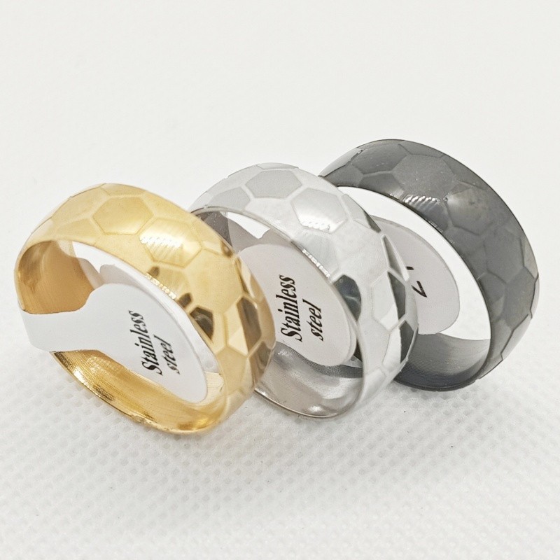 36Pcs 8mm Soccer Ball Pattern Stainless Steel Rings Inner Arc Etched Men Jewelry