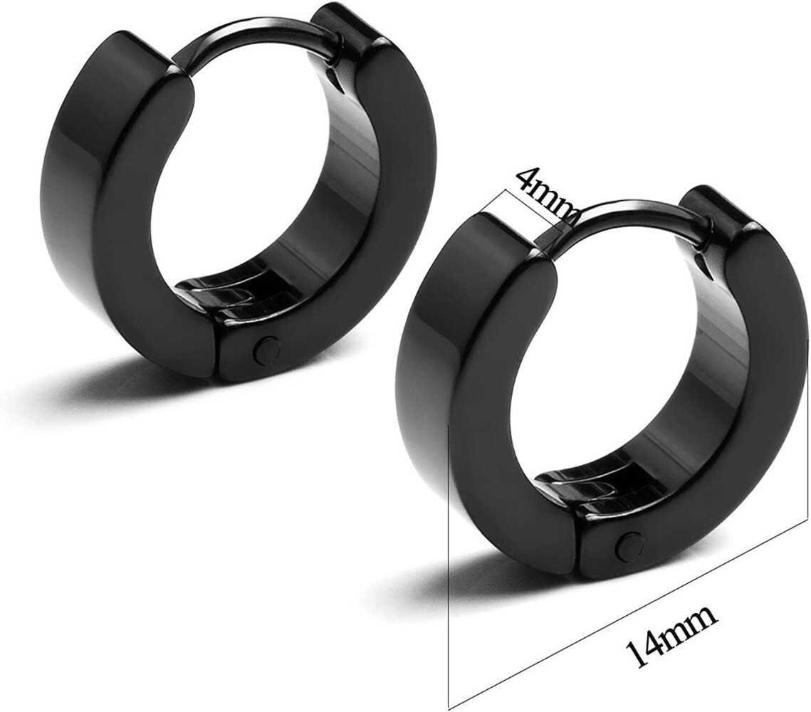 2Pcs 4mm Women Men Stainless Steel Round Small Hinged Hoop Huggie Ear Earrings