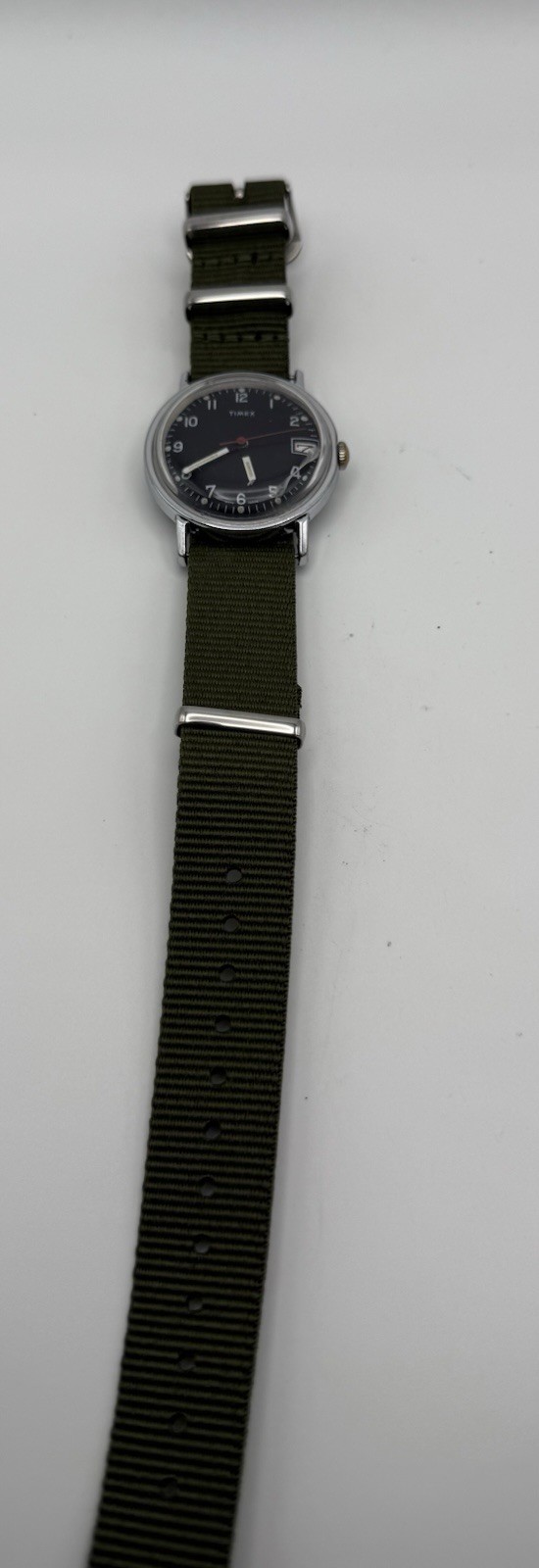 Timex Quartz Vintage 1978 Mercury Calendar Black Dial Green NATO Strap