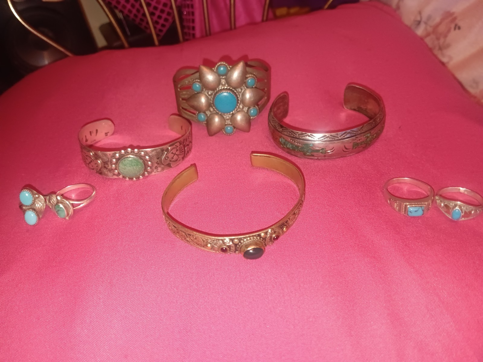 8 vintage southwestern Navajo jewelry pieces 4 rings 4 bracelets