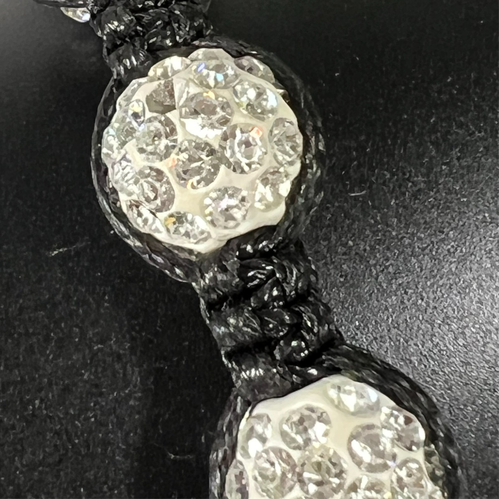 Shamballa Bracelet Set Crystal Pave Beads Macrame Purple & Black Adjustable Pair