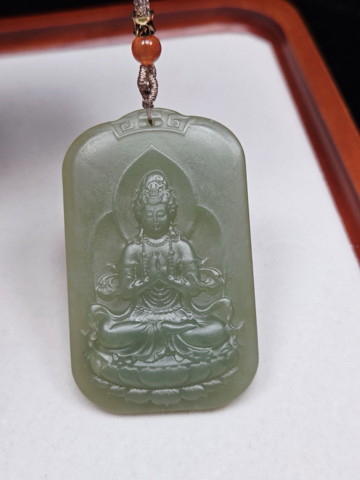 61mm Natural Hotan Jade Guanyin Pendant | Majestic Hand-Carved Amulet of Peace