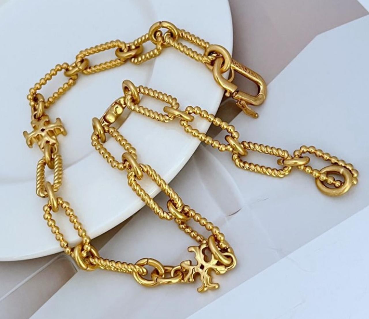 New Tory Roxanne Gold Choker Necklace with Jewelry Pouch Size:40cm