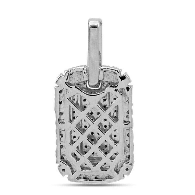 Men’s 2.0Ct Round Cut Real Moissanite Dog Tag Pendant Real 14K White Gold Plated