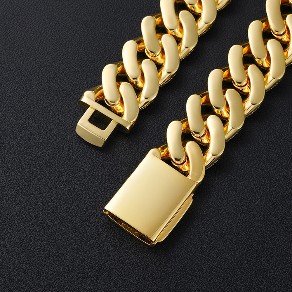 25mm Hip Hop Bubble Cuban Link Chain White CZ Stone 18K Real Gold Plated Jewelry