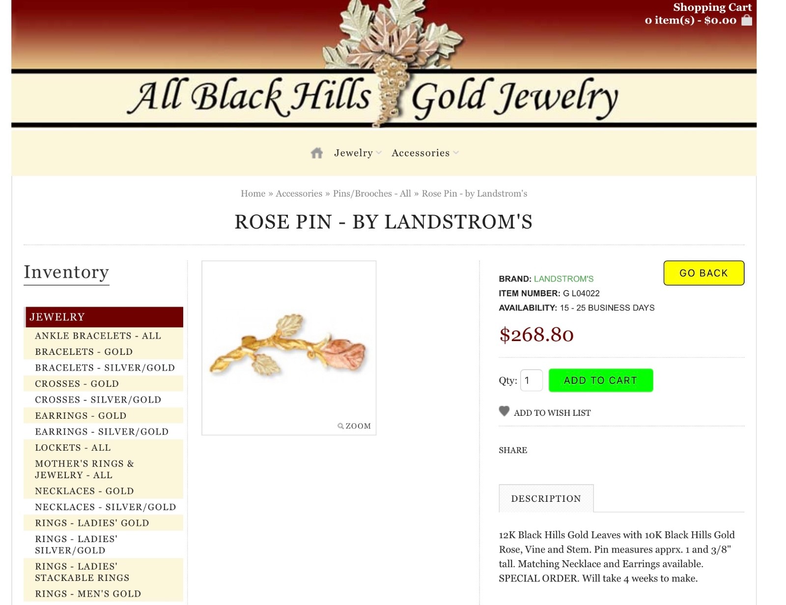 Black Hills Gold 10k Rose Leaves Pendant Brooch Combo Necklace