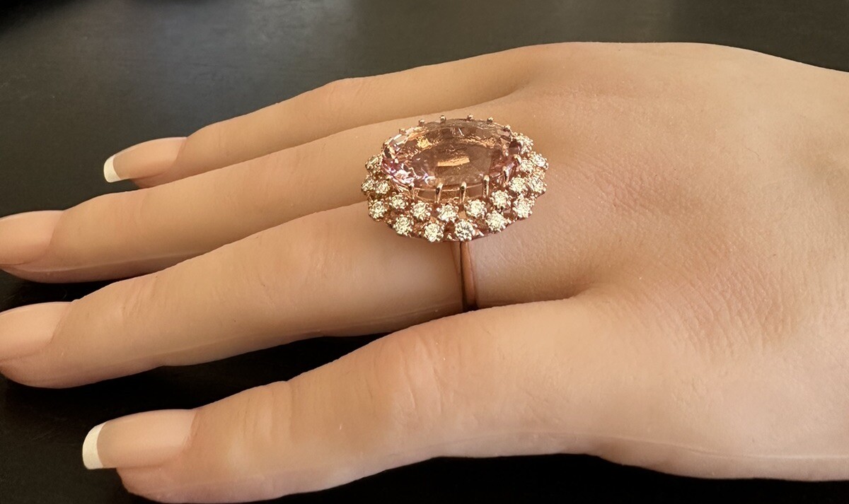 14.60 Carats Natural Morganite and Diamond 14K Solid Rose Gold Ring
