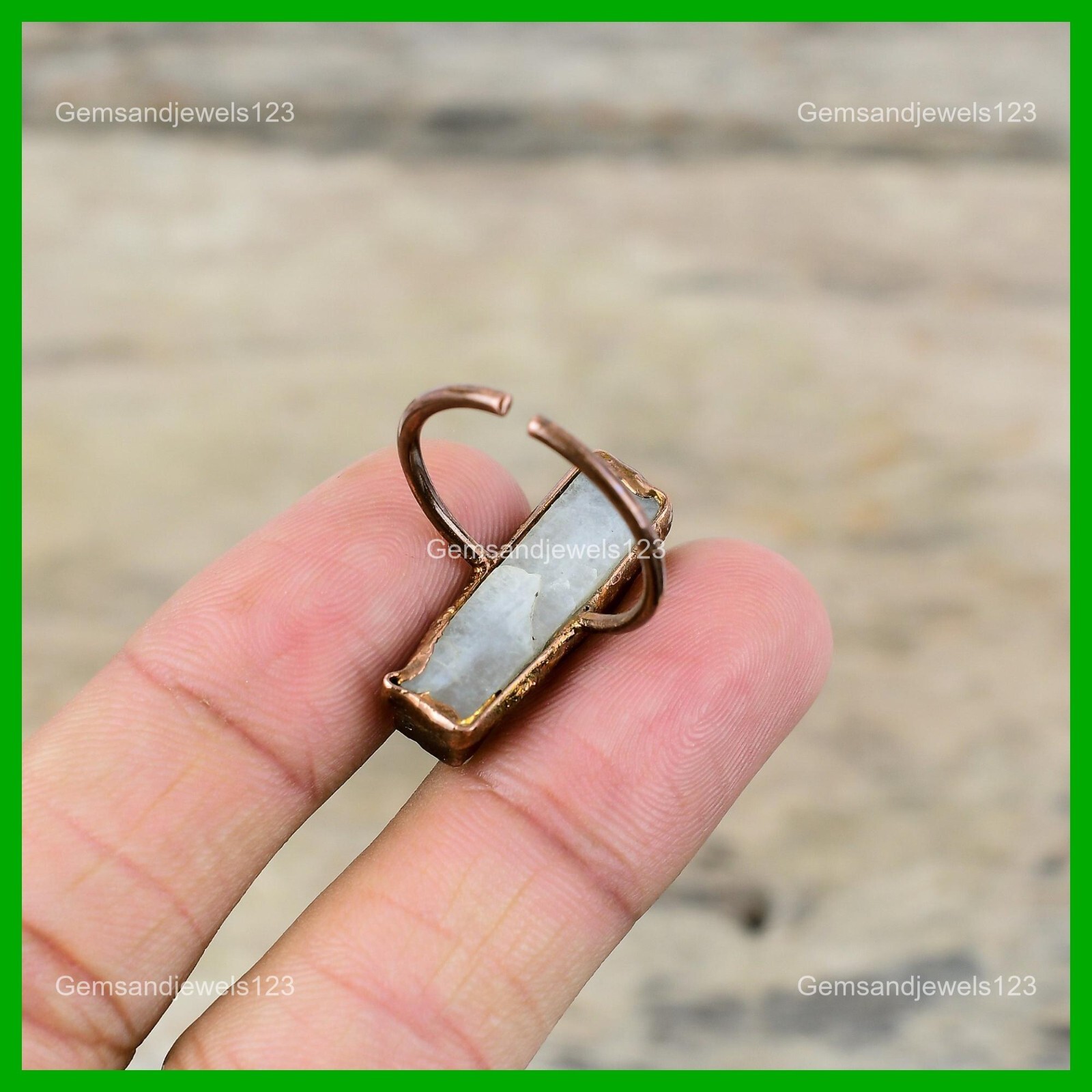 Radiant Rainbow Moonstone Rough Stone Copper Stackable Unique Electroformed Ring