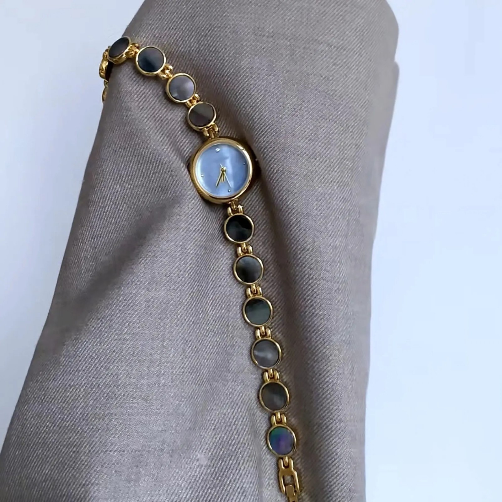 Women’s Gold Watch Vintage Brown Jade Bracelet Small Dial Quartz Daily Wear Part