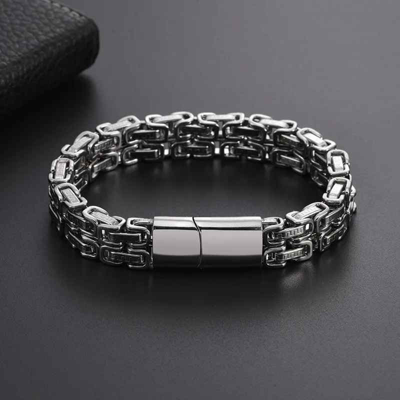 316L Stainless Steel Simple Hip Hop Thick Byzantine Bicycle Chain Bracelet Men