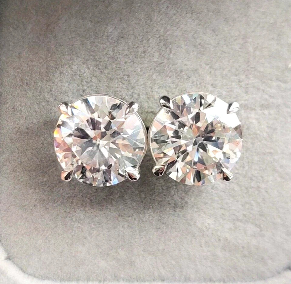 HUGE & RARE 20 Ct Treated Certified White Diamond Solitaire Stud, 925 Silver