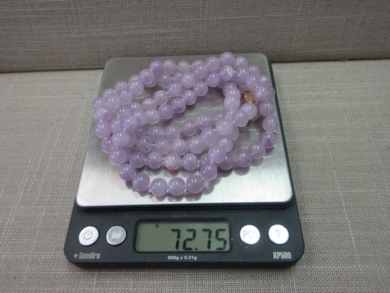 34″ 14k Yellow Gold Fishhook Clasp 8mm+ Amethyst Beads Necklace 72 Grams
