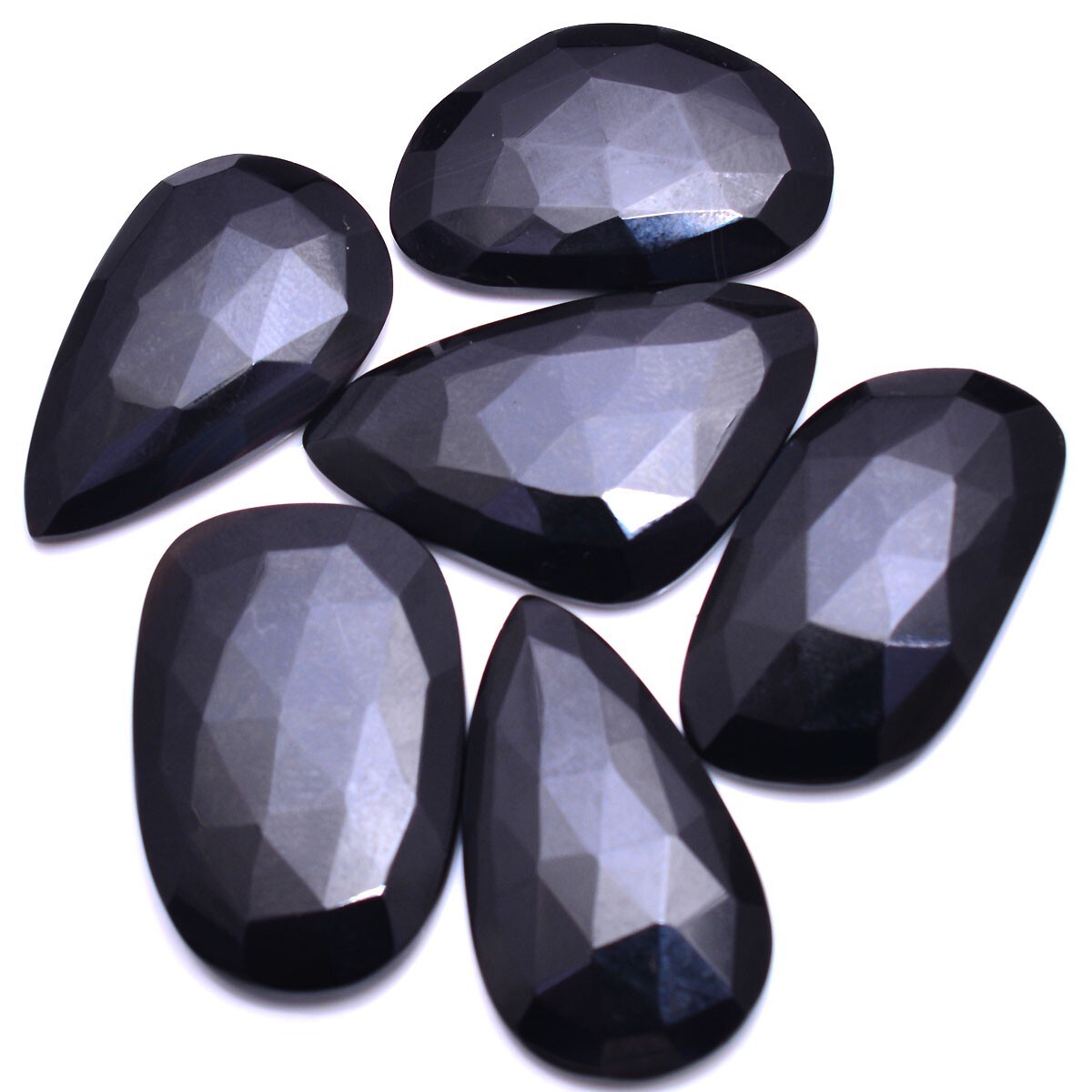 6 Pcs Natural Black Onyx 25mm-29mm Checker Cut Untreated Gemstones Wholesale Lot