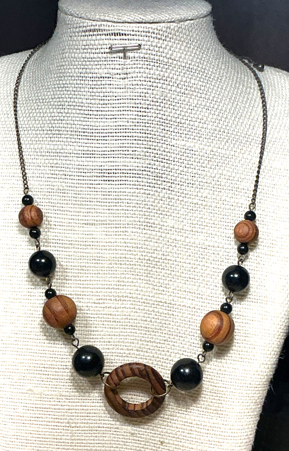Fashion Necklace Brass Black Brown Plastic Wood Choker Lot 97A