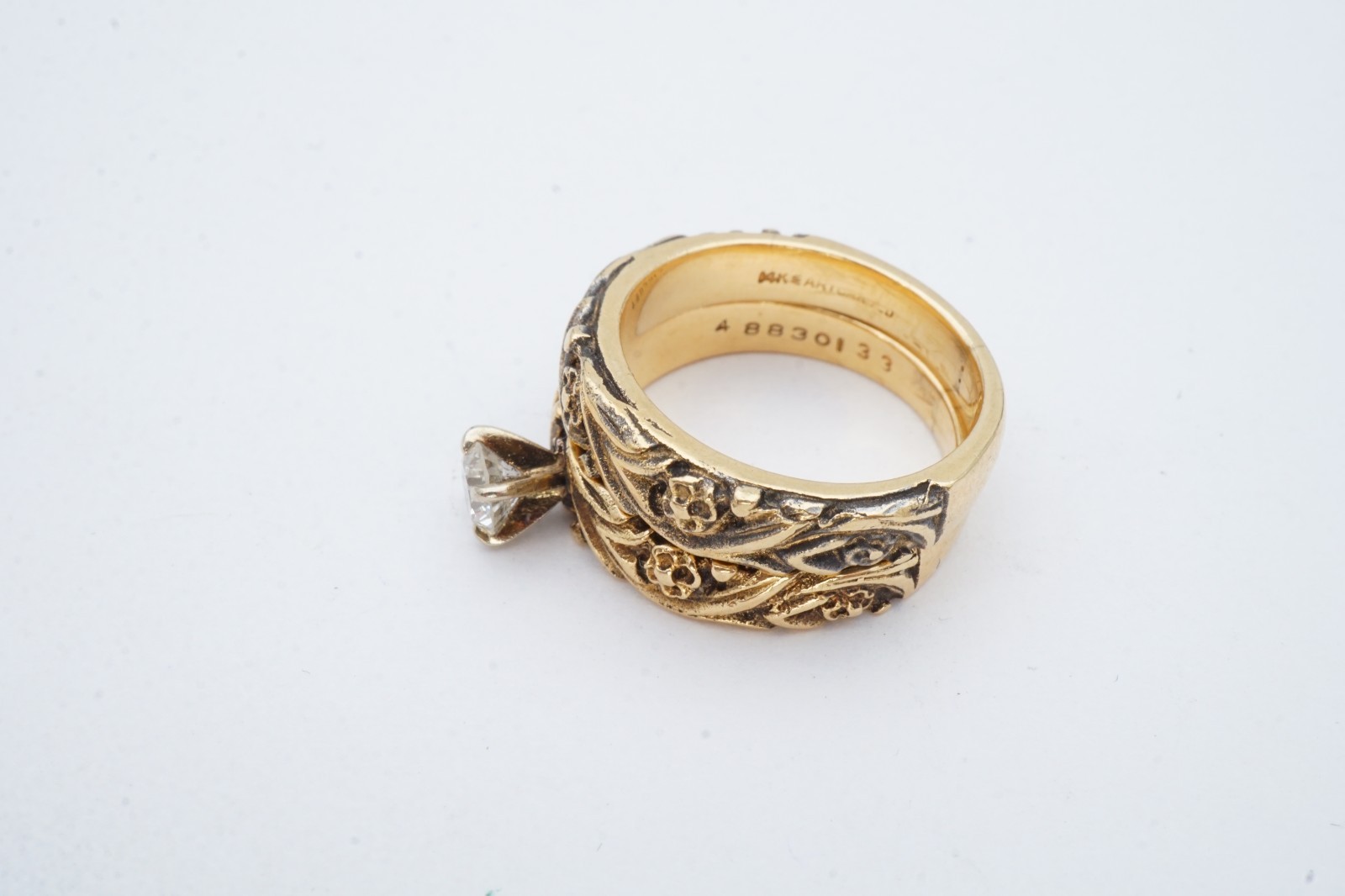 Vintage 14k Yellow Gold 0.25 CT Diamond Wedding Ring Set Size 5 ArtCarved Flower