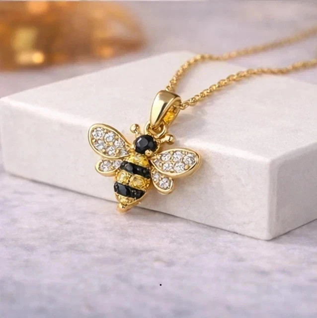 1.30Ct Round Cut Real Moissanite Honeybee Charm Pendant 14K Yellow Gold Plated