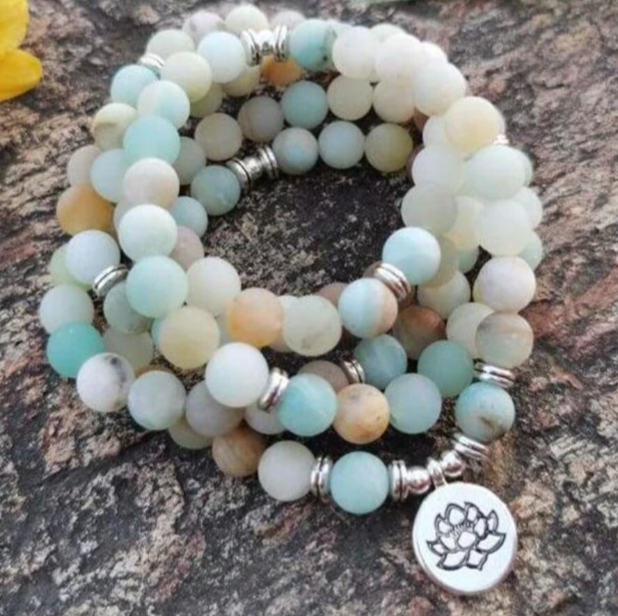 2025NEW! Natural Amazonite Gemstone Healing Bracelet 108 Beads Mala Women Gift