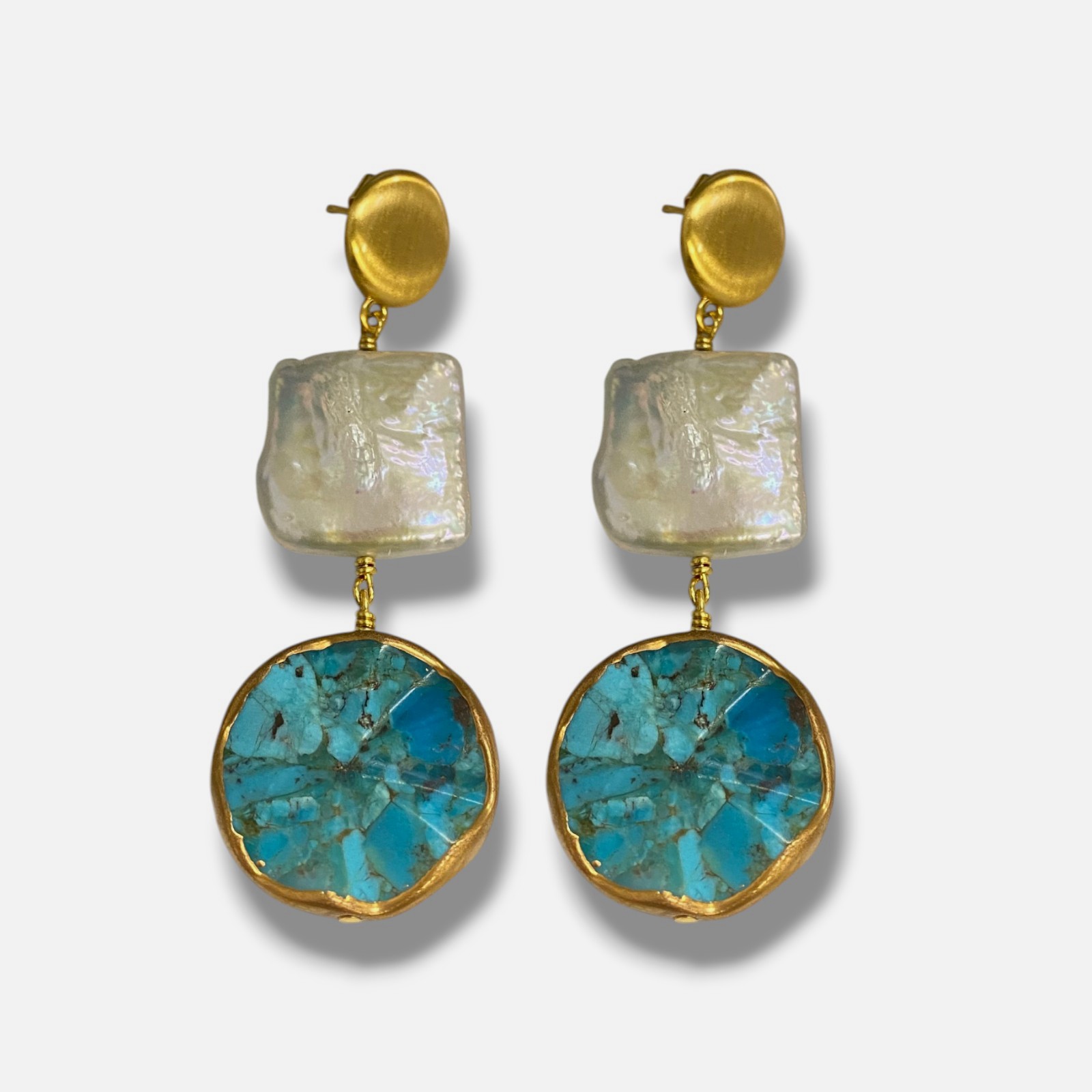 Nest Women’s 22k Gold Plated Turquoise Wave Statement Drop Earrings