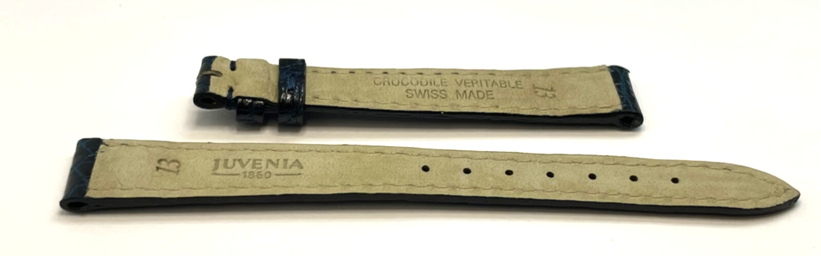 OEM Juvenia Genuine Crocodile Glossy Dark Navy Blue 13mm Watch Strap No Buckle