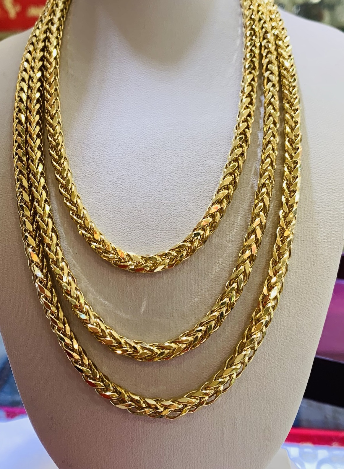 18k Semi Hollow Gold 4.8mm Wheat Chain Spiga Necklace for Men 28 Inch 36.8 Grams