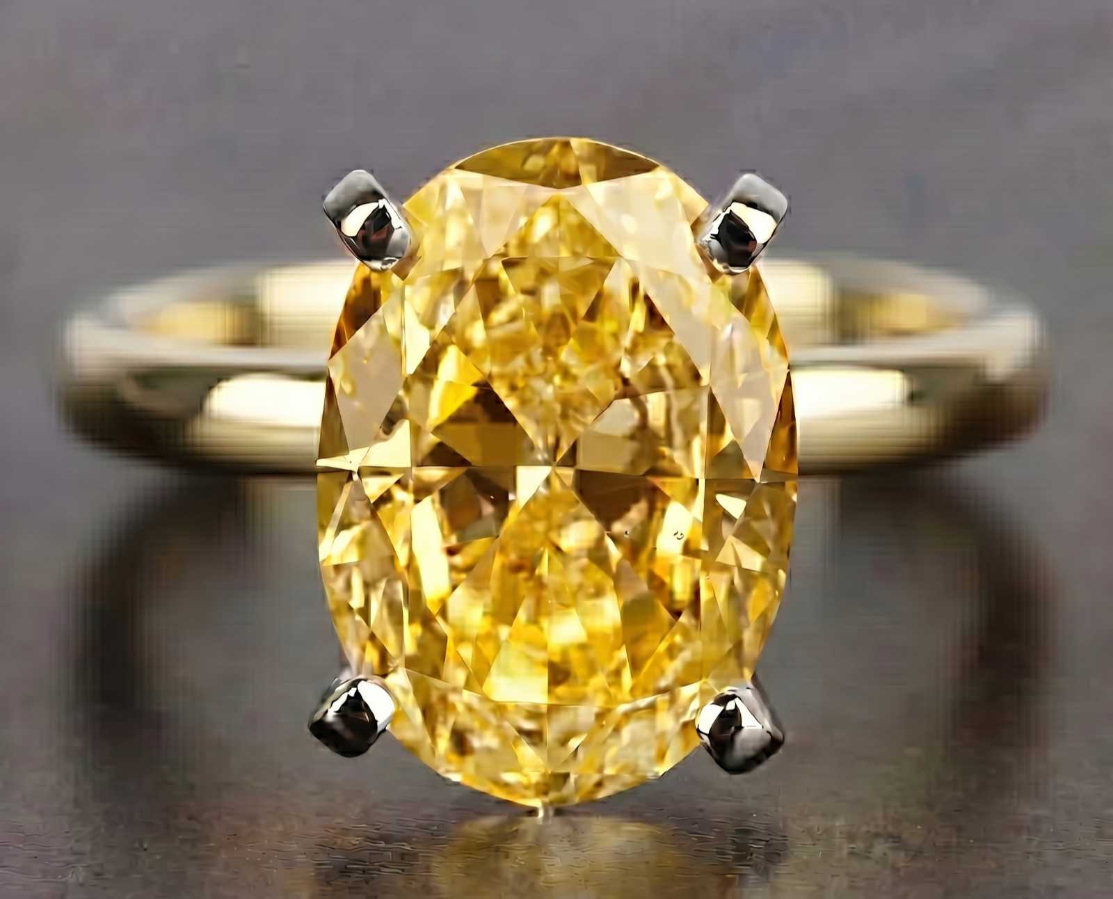 8.00 Ct Certified Oval Shape Natural Yellow Diamond Ring VVS1 Yellow Gold Finish