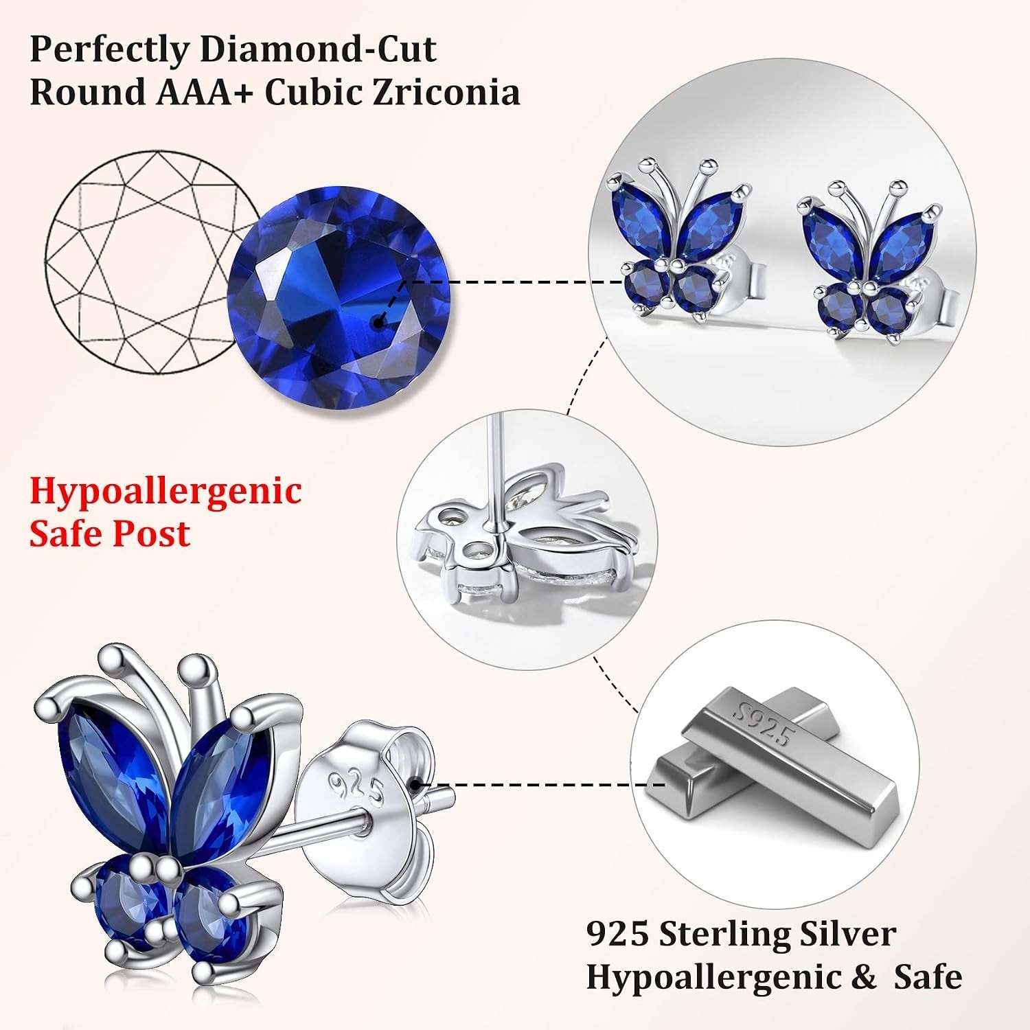 Elegant Gold Butterfly Studs with Created Sapphire – Perfect for Every Occasion