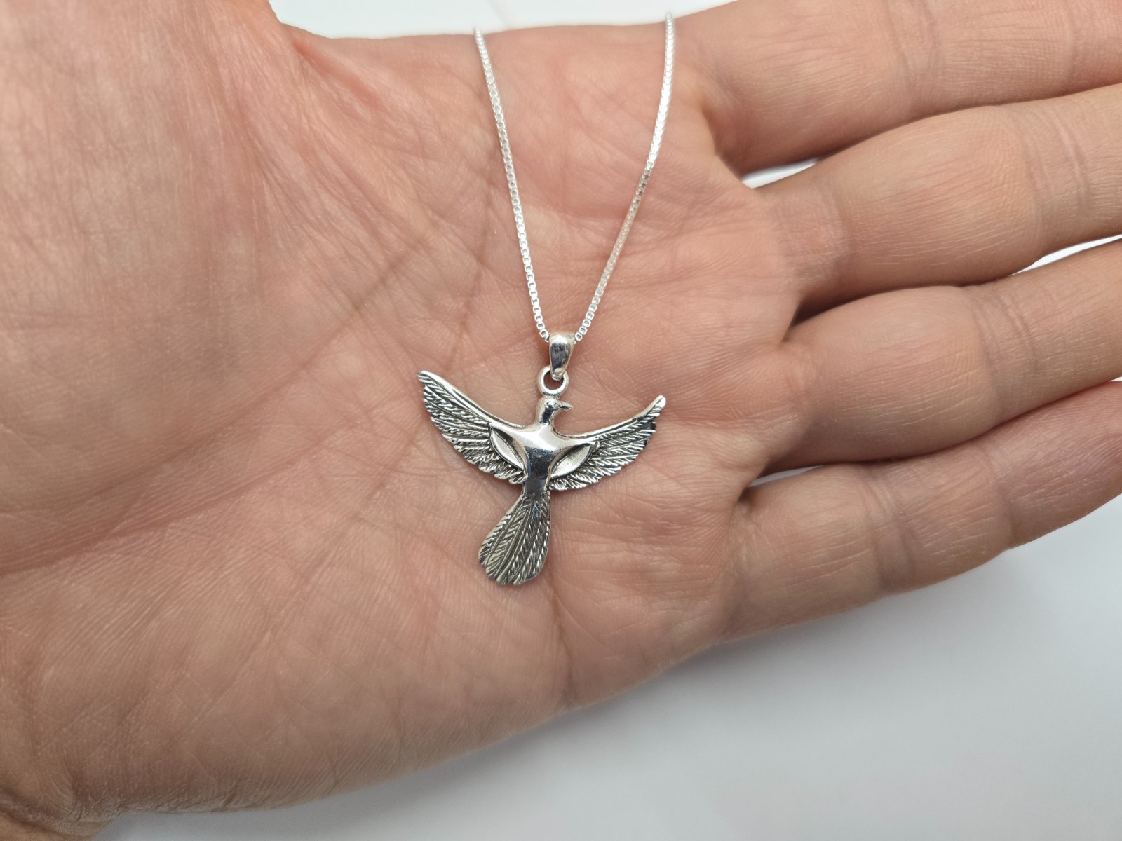 925 Sterling Silver Large Rising Phoenix Necklace with 16-24 Inch Long Chain