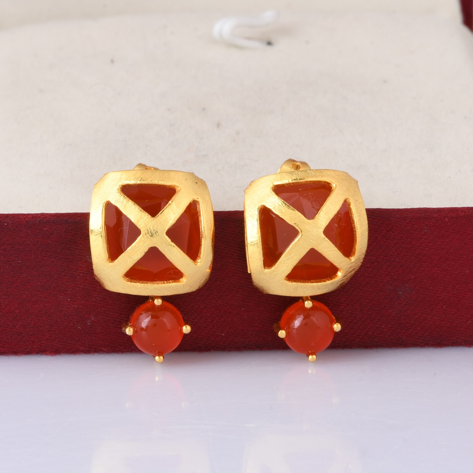 Carnelian Set Turkish Style Designer Stud Gold Earrings Jewelry For Women Gifts