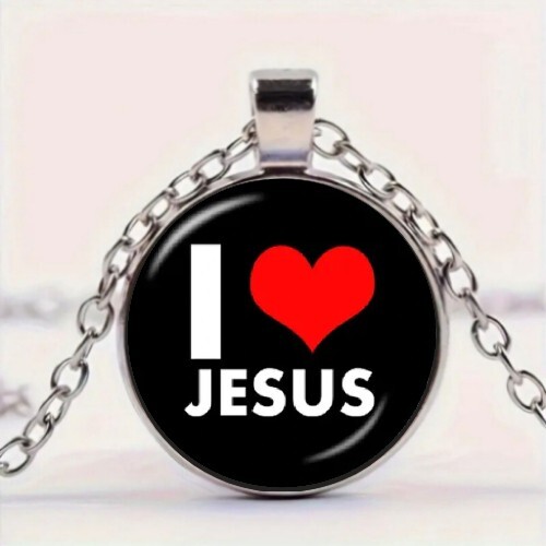 Love Religious Art Design Round Glass Pendant Necklace