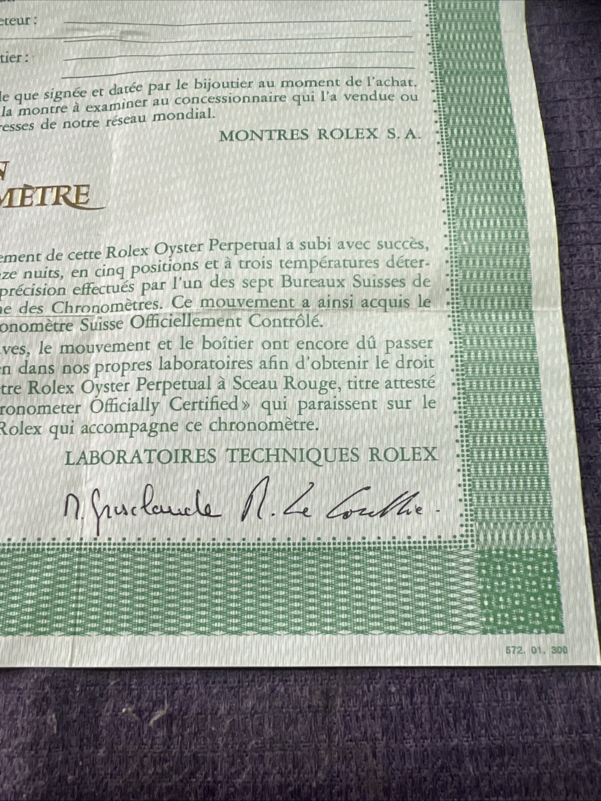 GENUINE Rolex Vintage watch Guarantee Warranty 1970s Certificate