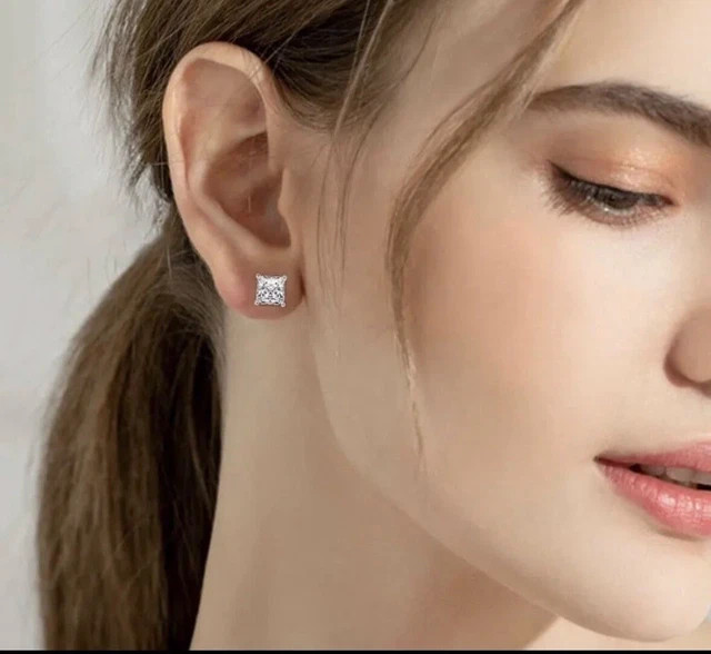 2 Ct Princess Cut lab Created Diamond Push Back Stud Earring 925 Sterling Silver