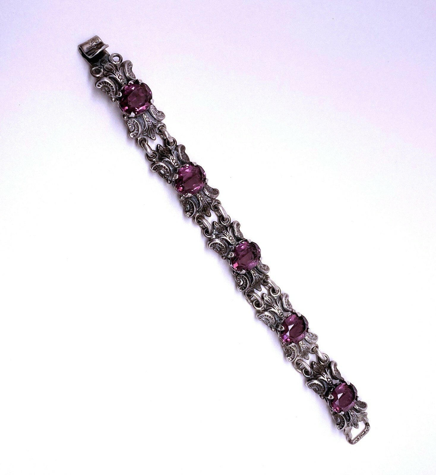 Extravagant Vintage Guglielmo Cini Sterling Silver and Amethyst Bracelet 6 3/4″