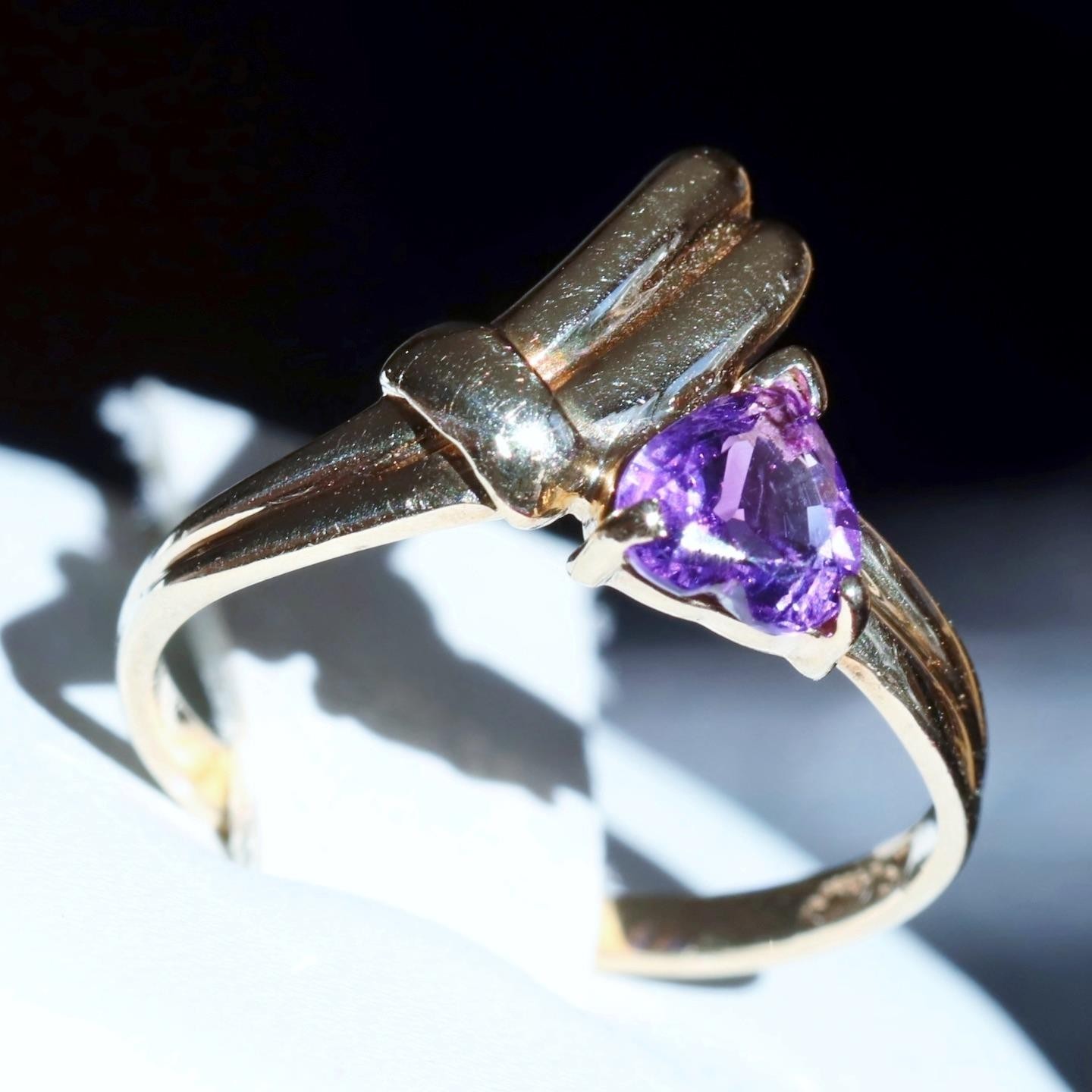 14k yellow gold ring 0.40ct amethyst heart solitaire size 5 vintage 1.95g N2695S