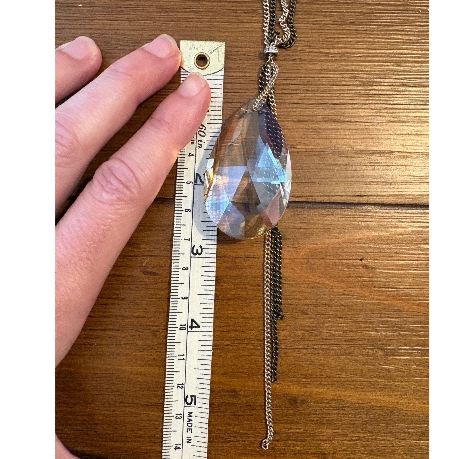 Express Long Y-Necklace Oversized Crystal Teardrop Pendant Gunmetal Silver