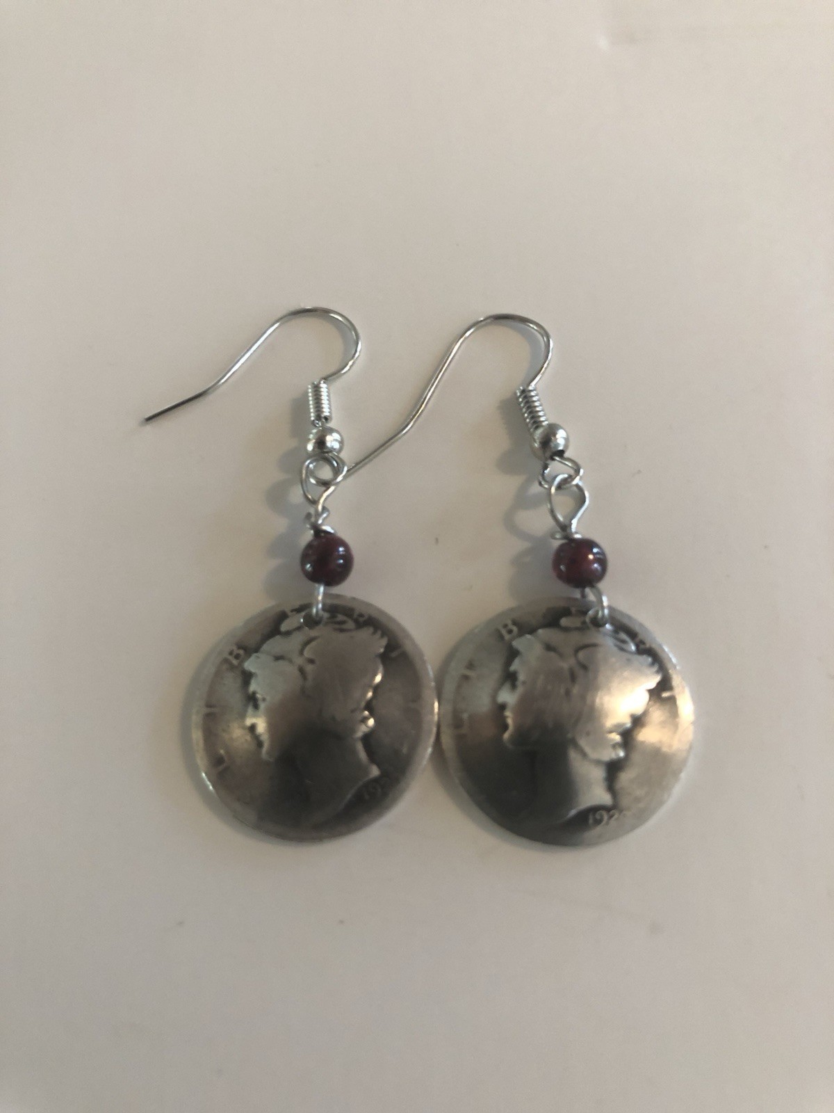 1pair Mercury Dime & Birthstone Crystal Earrings, Color Varies, See Description