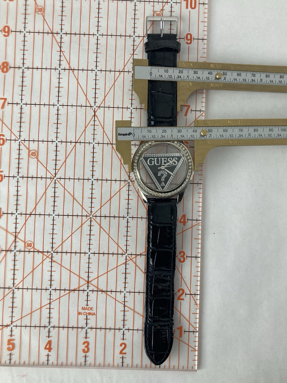Guess 42mm Silver Semi-Transparent Case Quartz Watch w/Leather Band &New Battery