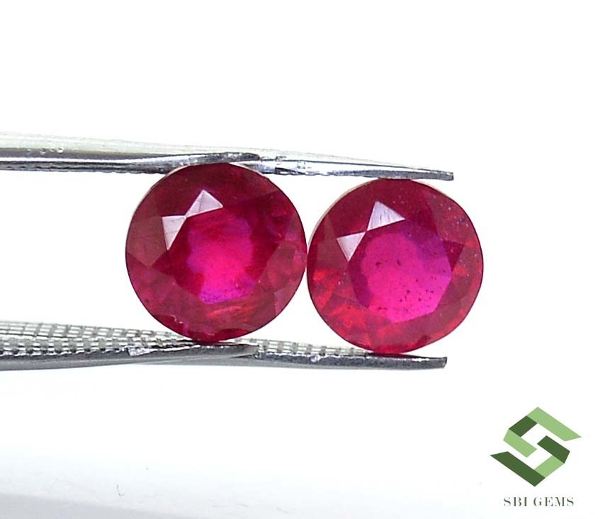 8 mm Natural Ruby Round Cut Pair 5.05 CTS Faceted Loose Gemstones GF