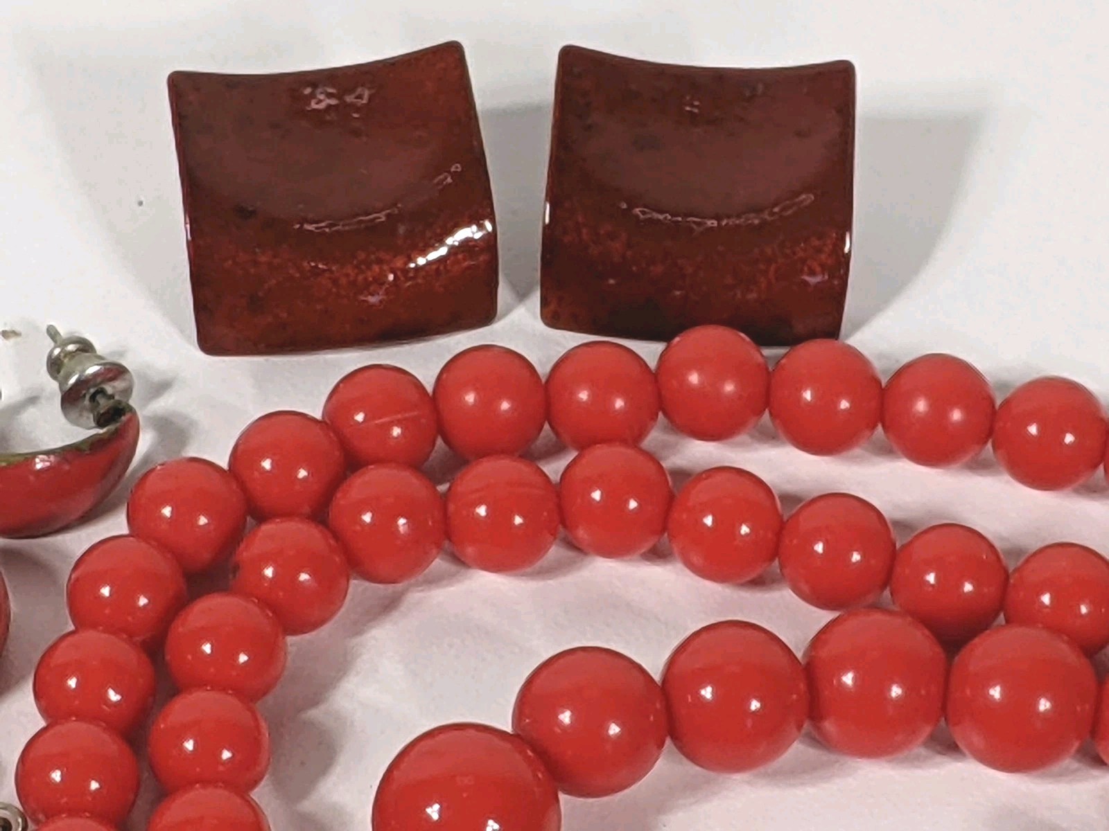 Red Jewelry Lot Necklaces Earrings Charms One Trifari & Unbranded All Vintage 8p