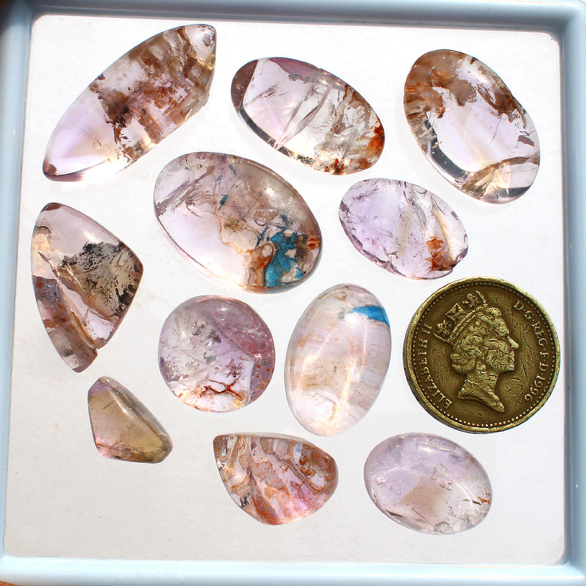 11 Pcs Natural Amethyst Quartz With Matrix 14.1mm-31.8mm Cabochon Gemstones Lot