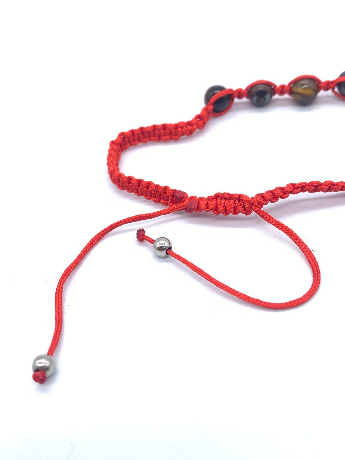 Bracelet Macrame Red Cord Knot Tiger Eye Beads Adjustable 6in-10in Fashion